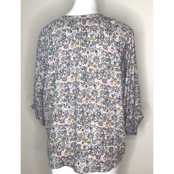 Roan & Ryan Floral Print Black, PInk, Green V-Neck, Peasant Blouse Size L - Picture 4 of 8